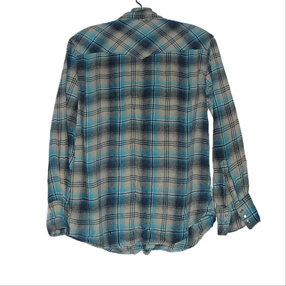 Vtg Wrancher Wrangler Western Shirt Mens Med. Plaid with Pearl Snap Up - Picture 4 of 5